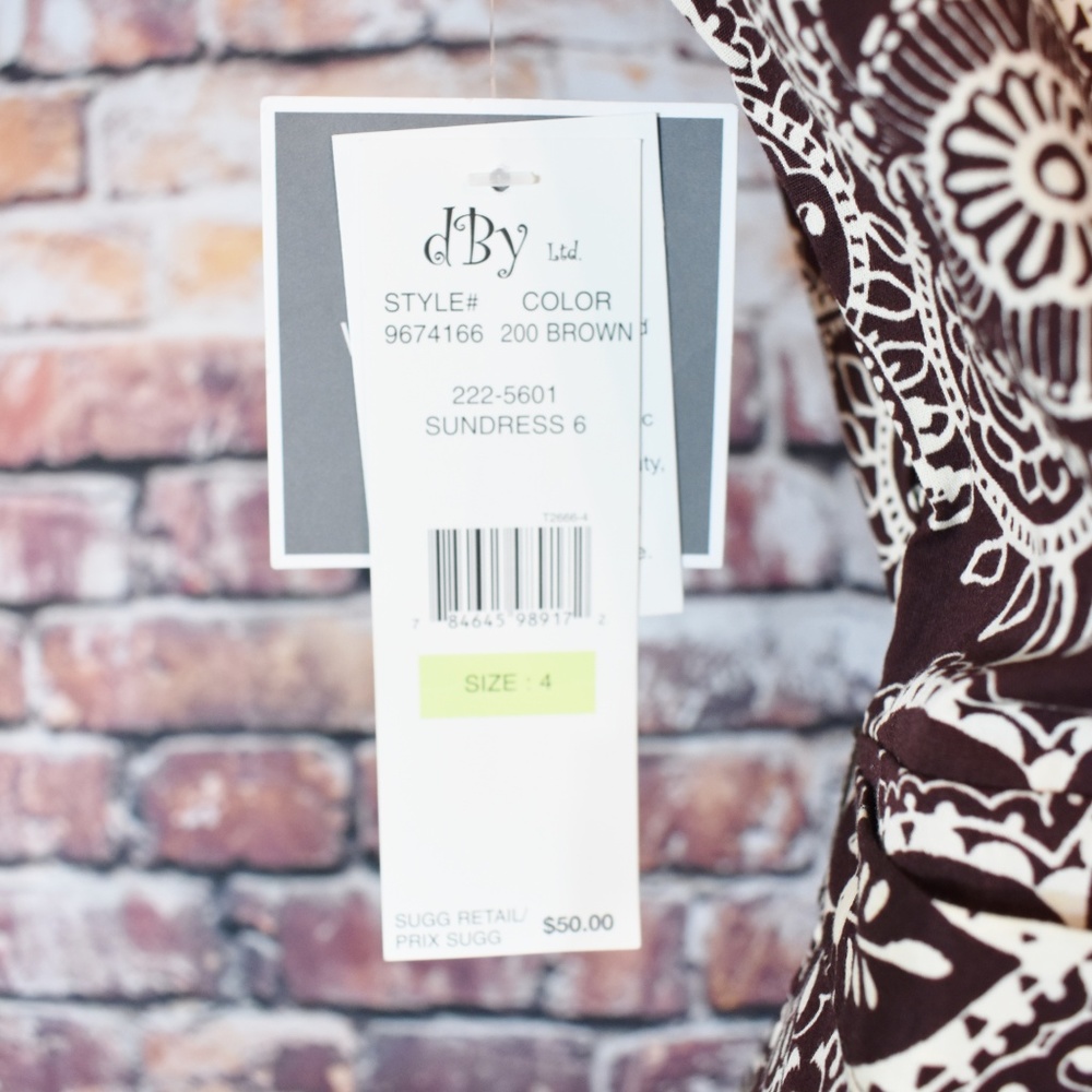 DBY Size 4 A Line Sun Dress Shirtdress Brown Creme - Picture 6 of 8